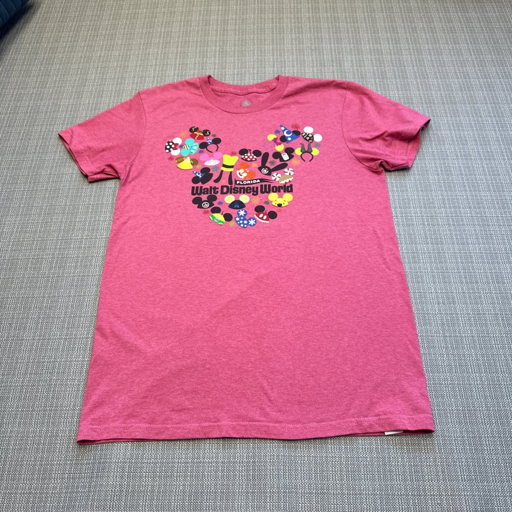 Walt Disney World Mickey Mouse Ears Collage Graphic T Shirt Pink Size Medium